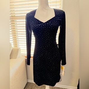 Vintage Betsy & Adam Black Starry Long Sleeve Dress made in the USA!